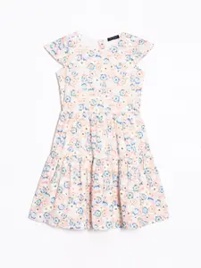 Allen Solly Junior Girls Floral Printed Cape Sleeves Fit & Flare Dress