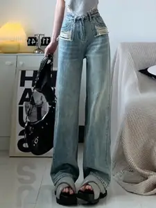 StyleCast x Revolte Women High Rise Relaxed Fit Low Distress Light Fade Jeans