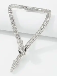 FIMBUL Silver Plated Rhinestone Decor Snake Design Necklace
