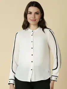 Allen Solly Woman Mandarin Collar Solid Formal Shirt