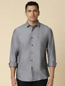 Allen Solly Men Spread Collar Solid Linen Slim Fit Casual Shirt