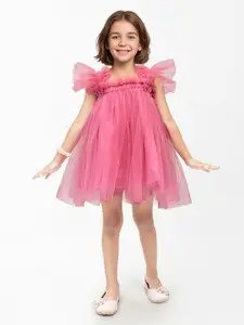 Toonyport Girls Flutter Sleeve Fit and Flare Dress