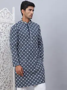 Jompers Floral Printed Mandarin Collar Straight Kurta