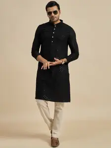 Anouk Geometric Embroidered Mandarin Collar Thread Work Straight Kurta