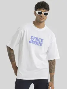 Snitch Men Typography Printed Drop-Shoulder Sleeves Oversized T-shirt