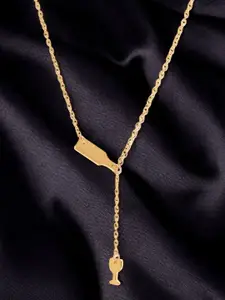fabula Whine Glass & Bottle Lariat Delicate Necklace