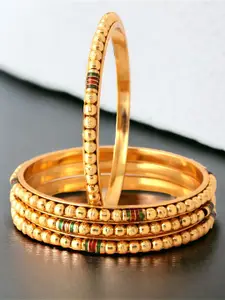 LUCKY JEWELLERY Set Of 4 18K Gold-Plated Bangles