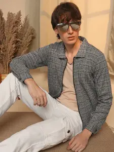 Campus Sutra Men Checked Windcheater Outdoor Bomber with Embroidered Jacket