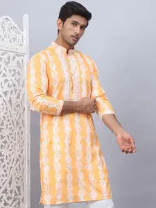 Jompers Floral Printed Mandarin Collar Sequins Straight Kurta