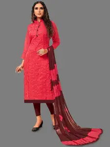 JULEE Floral Embroidered Thread Work Pure Cotton Unstitched Dress Material