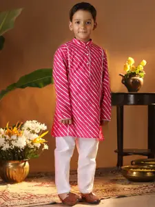 VASTRAMAY Boys Leheriya Printed Gotta Patti Pure Cotton Straight Kurta With Pyjamas