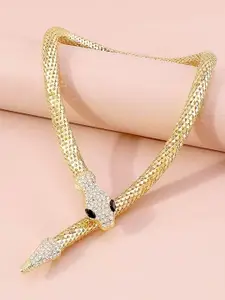 FIMBUL Gold Plated Rhinestone Decor Snake Design Necklace