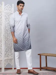 Jompers Ombre Printed Mandarin Collar Sequinned Straight Kurta With Pyjamas