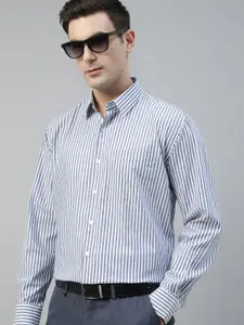 Hancock Men New Spread Collar Vertical Striped Cotton Slim Fit Formal Shirt