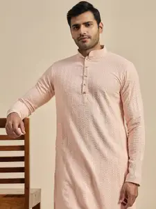 Anouk Geometric Embroidered Mandarin Collar Straight Kurta