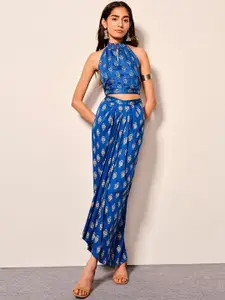 Global Desi Printed Round Neck Top & Skirt