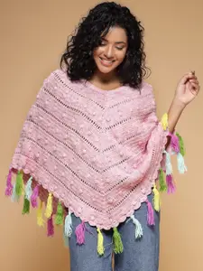 Velvery Women Longline Poncho with Applique Detail