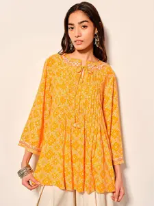 Global Desi Women Ethnic Printed Tie-Up Neck Top