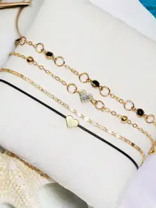 fabula Set Of 4 Stone Studded & Beaded Anklets