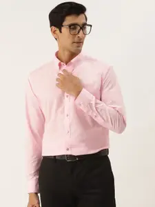 English Navy Men Solid Button-Down Collar Wrinkle Free Slim Fit Formal Shirt