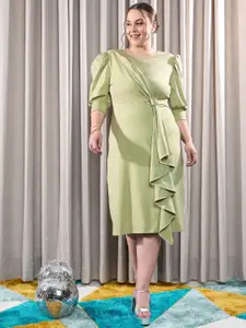 CURVE BY KASSUALLY Plus Size Puff Sleeve Sheath Midi Dress