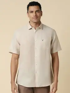Allen Solly Men Spread Collar Solid Linen Slim Fit Casual Shirt
