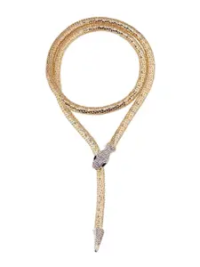 FIMBUL Gold Plated Stainless Steel Rhinestone Decor Snake Design Necklace