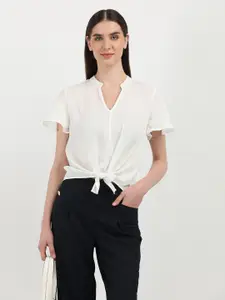 Tommy Hilfiger Women Mandarin Collar Solid Casual Shirt