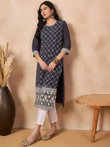 Anouk Grey Floral Embroidered Georgette Kurta