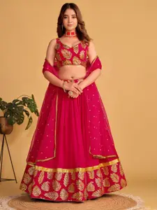 Ethnic Yard Embroidered V-Neck Semi-Stitched Lehenga & Blouse With Dupatta
