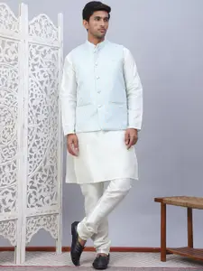 Jompers Mandarin Collar Brocade Weave Silk Cotton Straight Kurta with Churidar