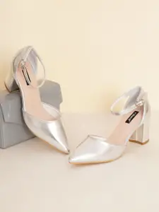 Sherrif Shoes Women Pointed Toe Block Pumps With Buckles