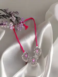 UNIVERSITY TRENDZ Silver-Plated Crystal Studded Oxidised Necklace