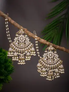 Anvik Gold-Plated Kundan Studded & Beaded Contemporary Drop Earrings