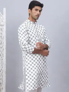 Jompers Floral Embroidered Sequinned Mandarin Collar Straight Kurta