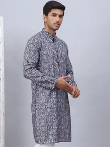 Anouk Grey Paisley Printed Mandarin Collar Straight Kurta