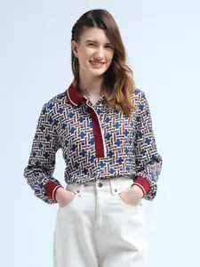 U.S. Polo Assn. Women Geometric Printed Shirt Collar Top