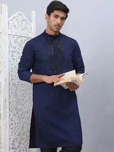 Jompers Geometric Embroidered Sequinned Cotton Silk Straight Kurta