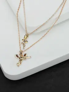 fabula Set Of 2 Rose & Love Angel Charm Anklets