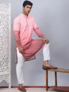 Jompers Ombre Printed Mandarin Collar Thread Work Straight Kurta With Pyjamas