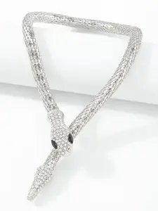 FIMBUL Silver Plated Rhinestone Decor Snake Design Necklace