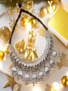 UNIVERSITY TRENDZ Silver-Plated Oxidised Mirror Work Necklace