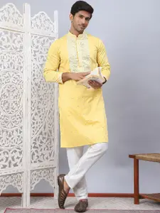 Jompers Geometric Embroidered Mandarin Collar Sequinned Straight Kurta With Pyjamas