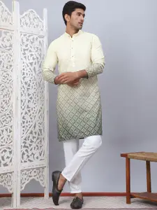 Jompers Ombre Printed Mandarin Collar Sequinned Straight Kurta With Pyjamas