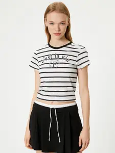 Koton Women Striped Round Neck Cotton T-Shirt