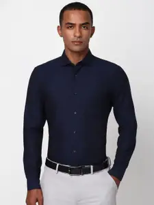 Peter England Elite Men Spread Collar Textured Solid Cotton Slim Fit Formal Shirt