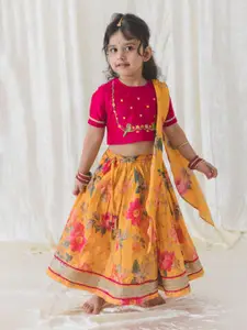 Tiber Taber Girls Embroidered Pure Cotton Ready to Wear Lehenga & Blouse With Dupatta