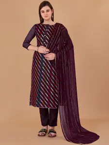JULEE Striped Embroidered Zari Unstitched Dress Material