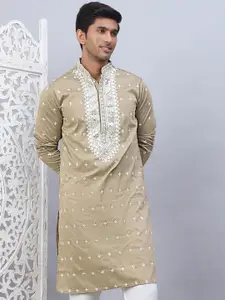 Jompers Floral Sequins Embroidered Mandarin Collar Straight Kurta