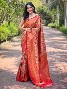 DEVATITHI Woven Design Zari Floral Ethnic Motifs Saree